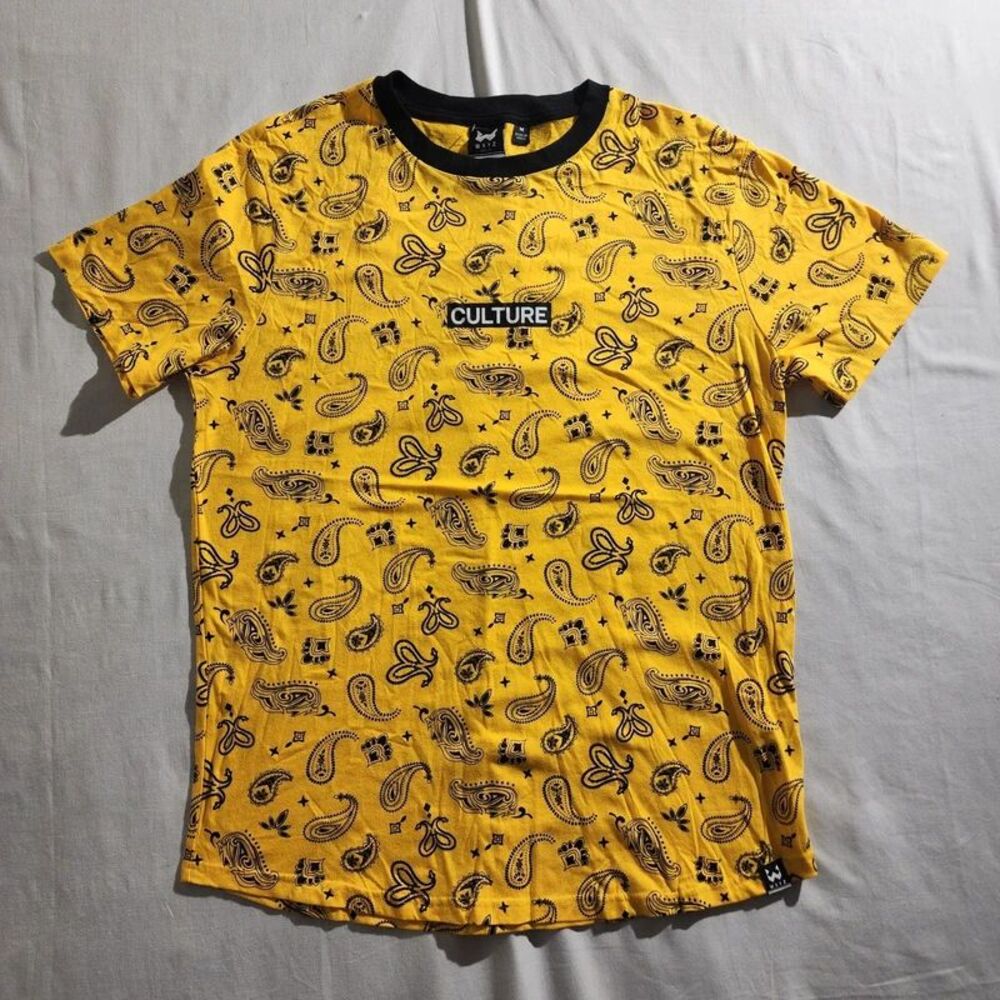 Wxyz Mfg Co Men's M Yellow Paisley Culture Graphic Print T-Shirt Bandana Street